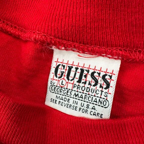 Vintage 80s Guess Spellout T-Shirt Size L Original Red Made In USA - Picture 4 of 7